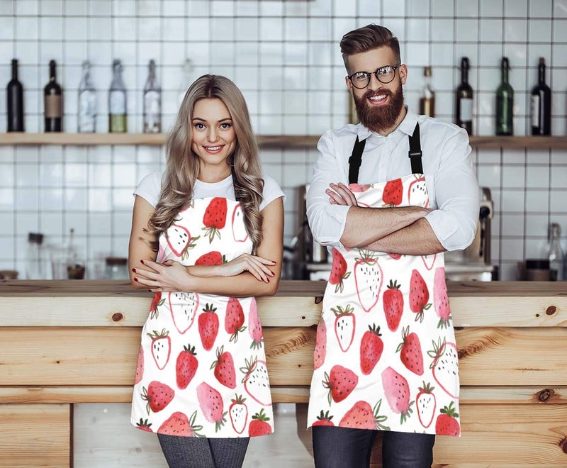 EKOBLA Strawberry Aprons Abstract Watercolor Hand Drawn Beautiful Fruit Fresh Sweet Spring Waterproof Resistant Chef Cooking Kitchen BBQ Adjustable Aprons for Women Men 27x31 Inch - Image 4